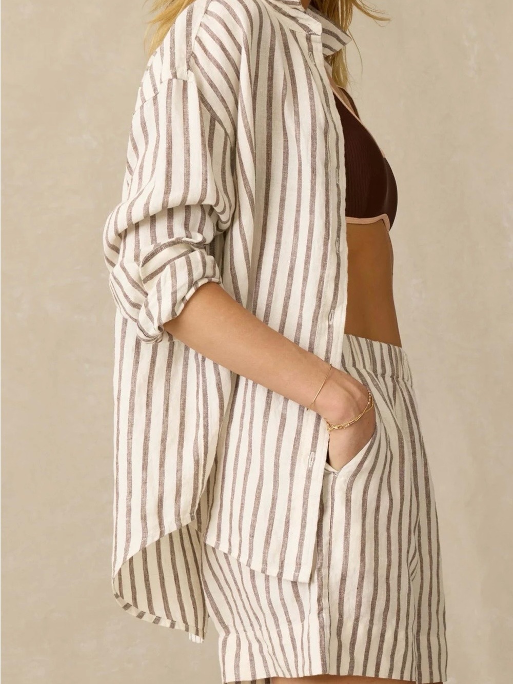 FAHERTY Laguna Linen Relaxed Shirt
in Cocoa Grove Stripe - Picture 4 of 7